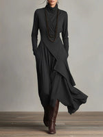 Luisa Long-Sleeve Turtleneck Maxi Dress with Asymmetric Hem