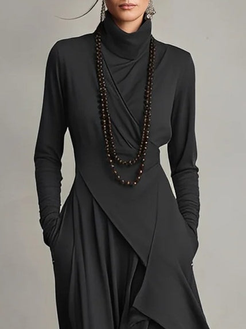 Luisa Long-Sleeve Turtleneck Maxi Dress with Asymmetric Hem
