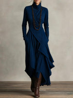Luisa Long-Sleeve Turtleneck Maxi Dress with Asymmetric Hem