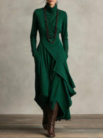 Luisa Long-Sleeve Turtleneck Maxi Dress with Asymmetric Hem