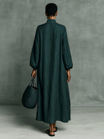Greta Long-Sleeve Embroidered Maxi Dress with Stand Collar