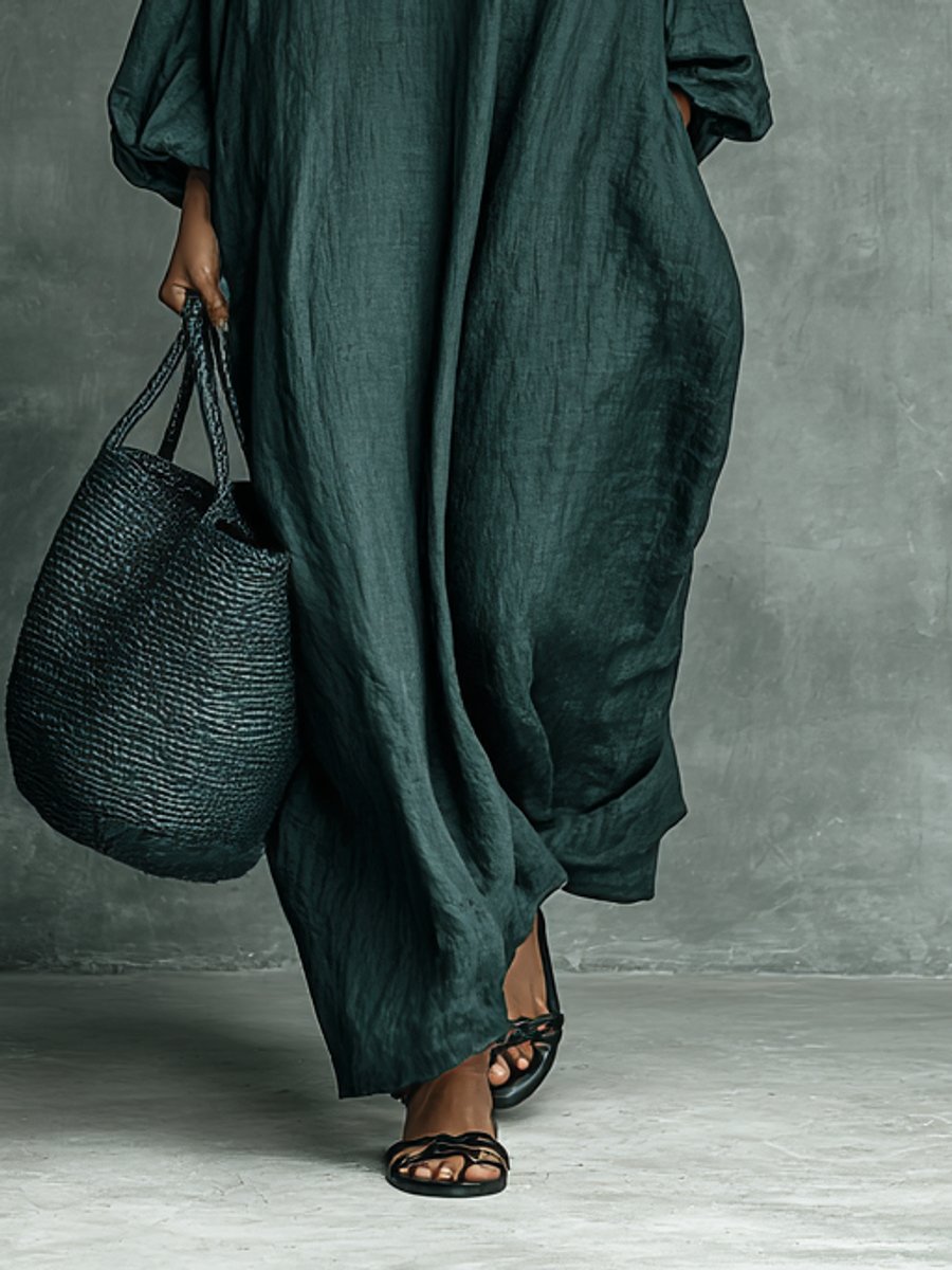Greta Long-Sleeve Embroidered Maxi Dress with Stand Collar