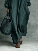 Greta Long-Sleeve Embroidered Maxi Dress with Stand Collar