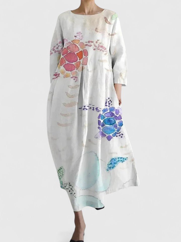 Greta Long-Sleeve Sea Creature Print Midi Dress