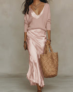 Johanna Knit Sweater and Satin Slip Midi Dress