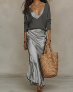 Johanna Knit Sweater and Satin Slip Midi Dress