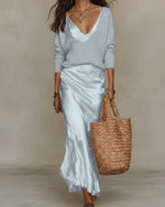 Johanna Knit Sweater and Satin Slip Midi Dress