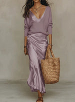 Johanna Knit Sweater and Satin Slip Midi Dress