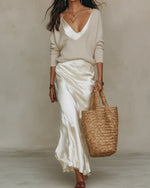 Johanna Knit Sweater and Satin Slip Midi Dress
