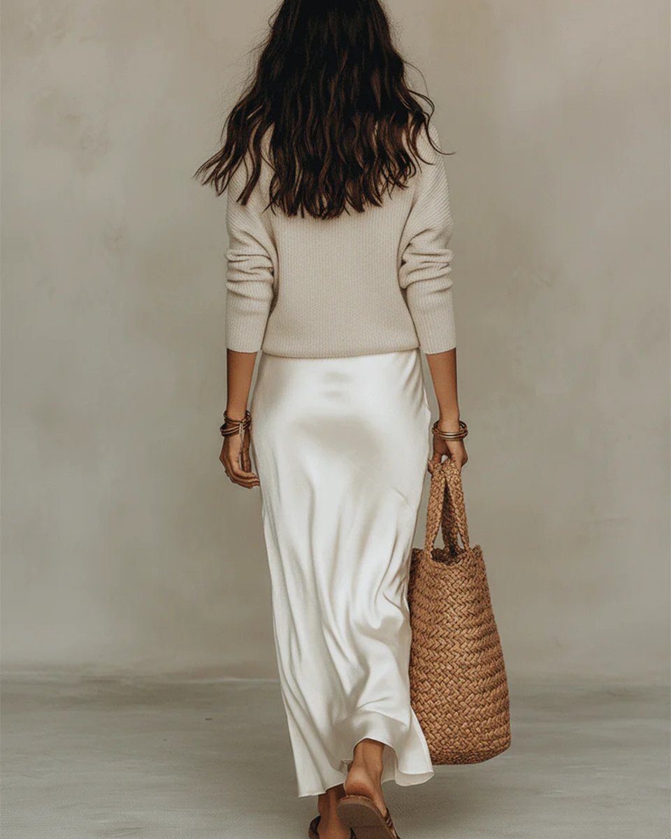 Johanna Knit Sweater and Satin Slip Midi Dress