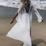 Marlene Long-Sleeve Backless Maxi Tunic Beach Dress