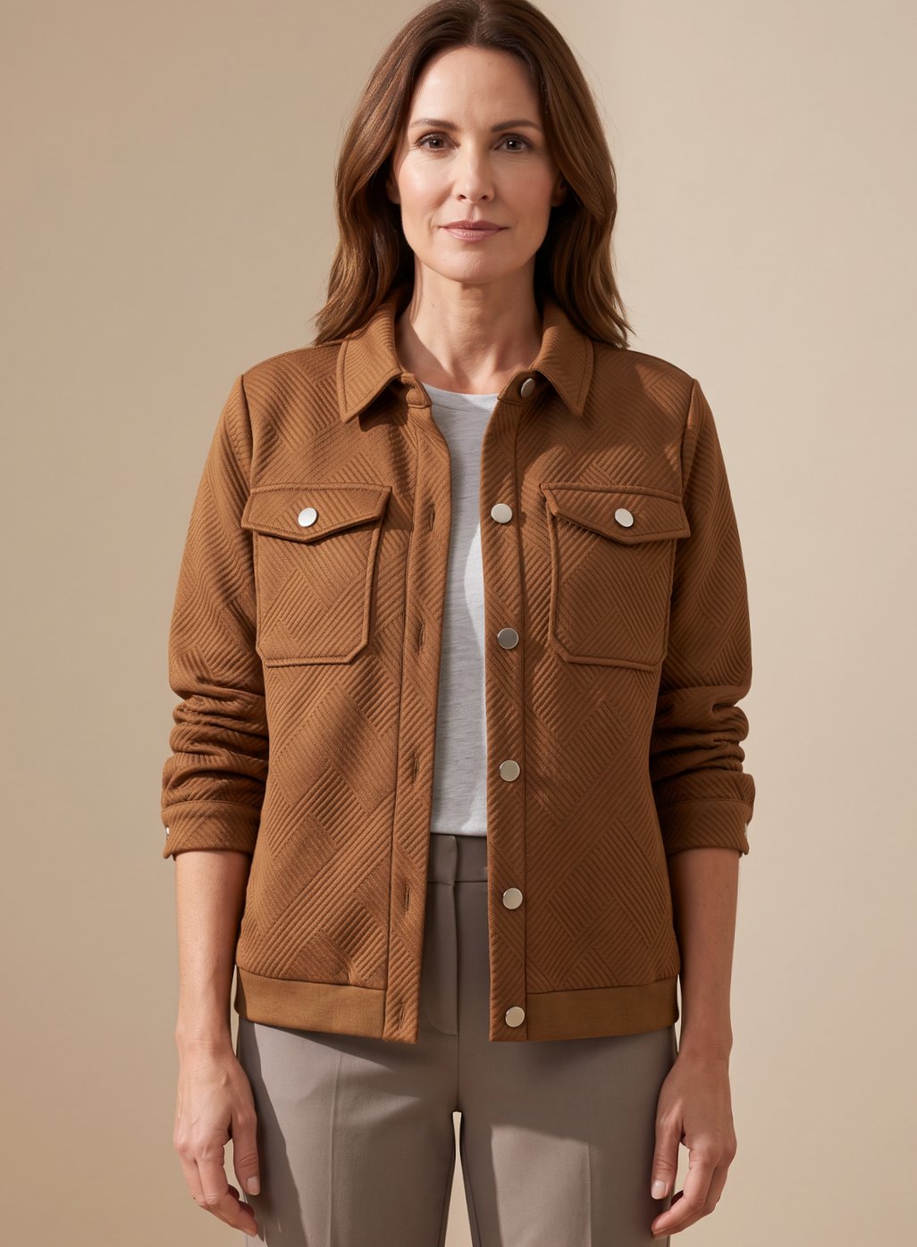 Johanna Long Sleeve Quilted Jacket with Chest Pockets and Shirt Collar