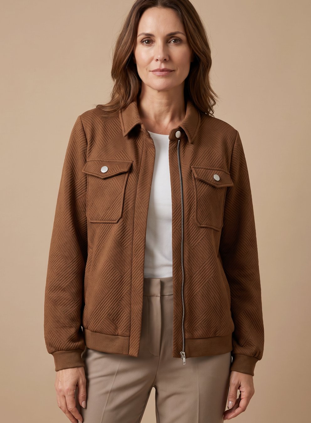 Johanna Long Sleeve Quilted Jacket with Chest Pockets and Shirt Collar