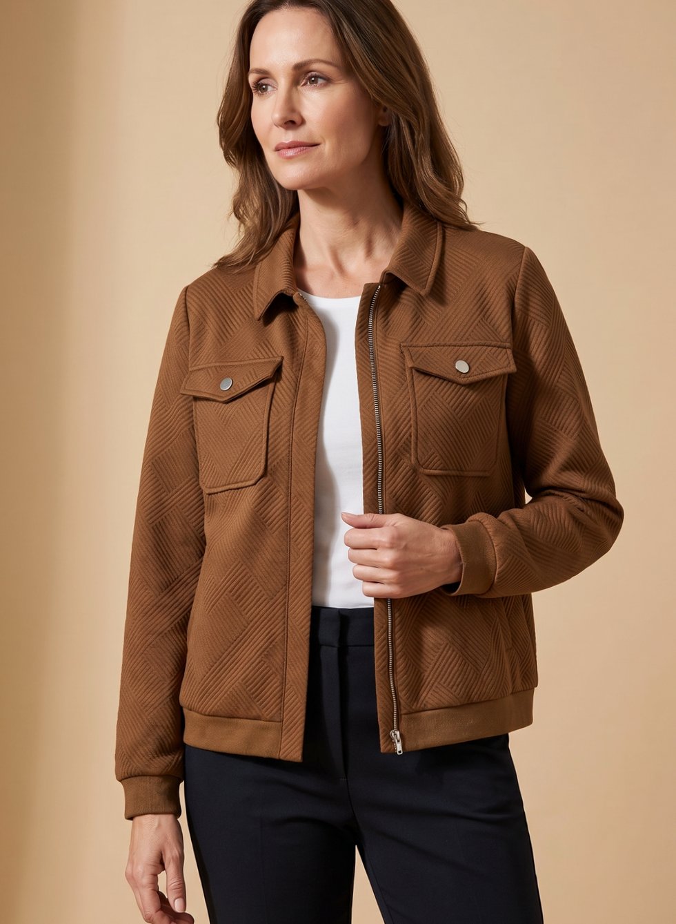 Johanna Long Sleeve Quilted Jacket with Chest Pockets and Shirt Collar