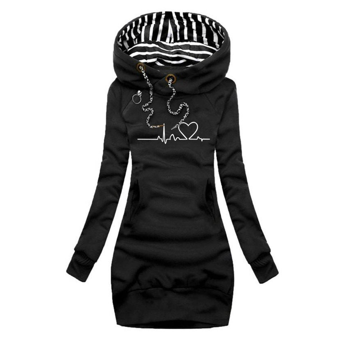 Elfriede Heartbeat Print Hooded Sweatshirt Dress