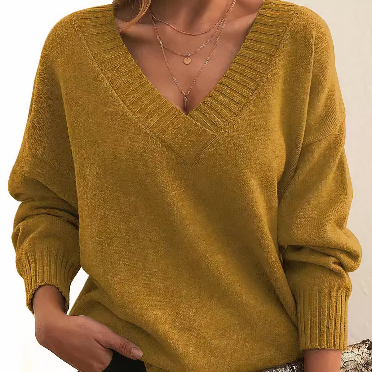 Greta Long-Sleeve V-Neck Cashmere-Blend Sweater