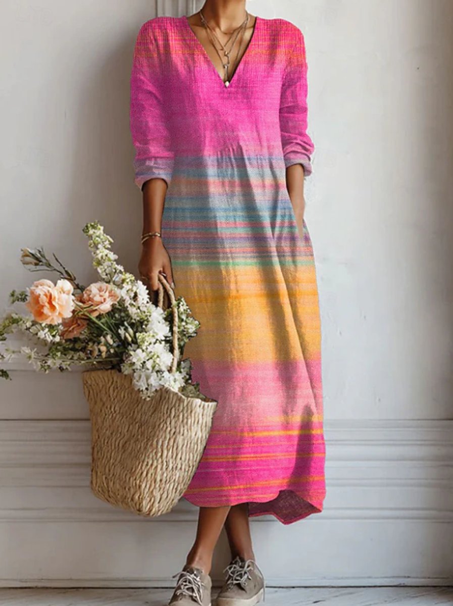 Marlene Rainbow Stripe Long Sleeve Maxi Dress