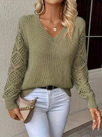 Elisabeth V-Neck Open-Knit Sweater