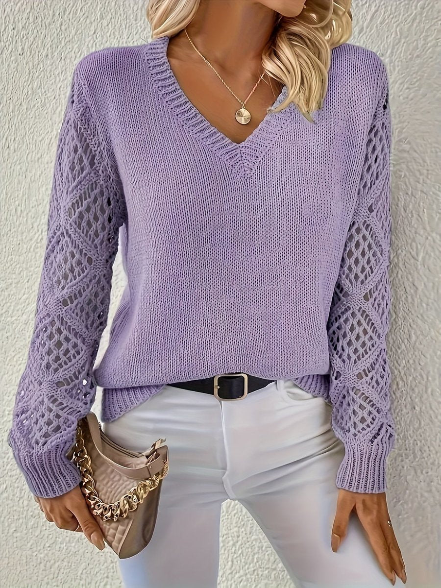 Elisabeth V-Neck Open-Knit Sweater