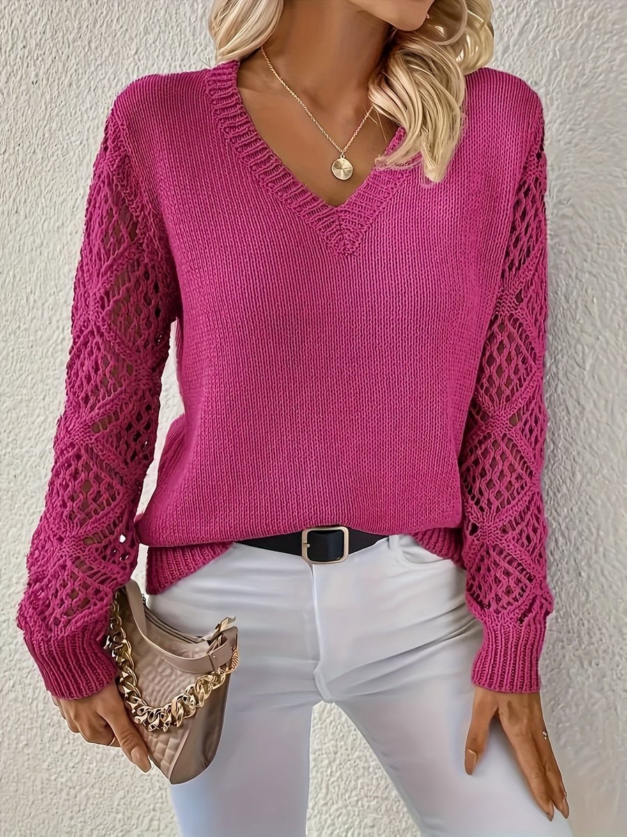 Elisabeth V-Neck Open-Knit Sweater