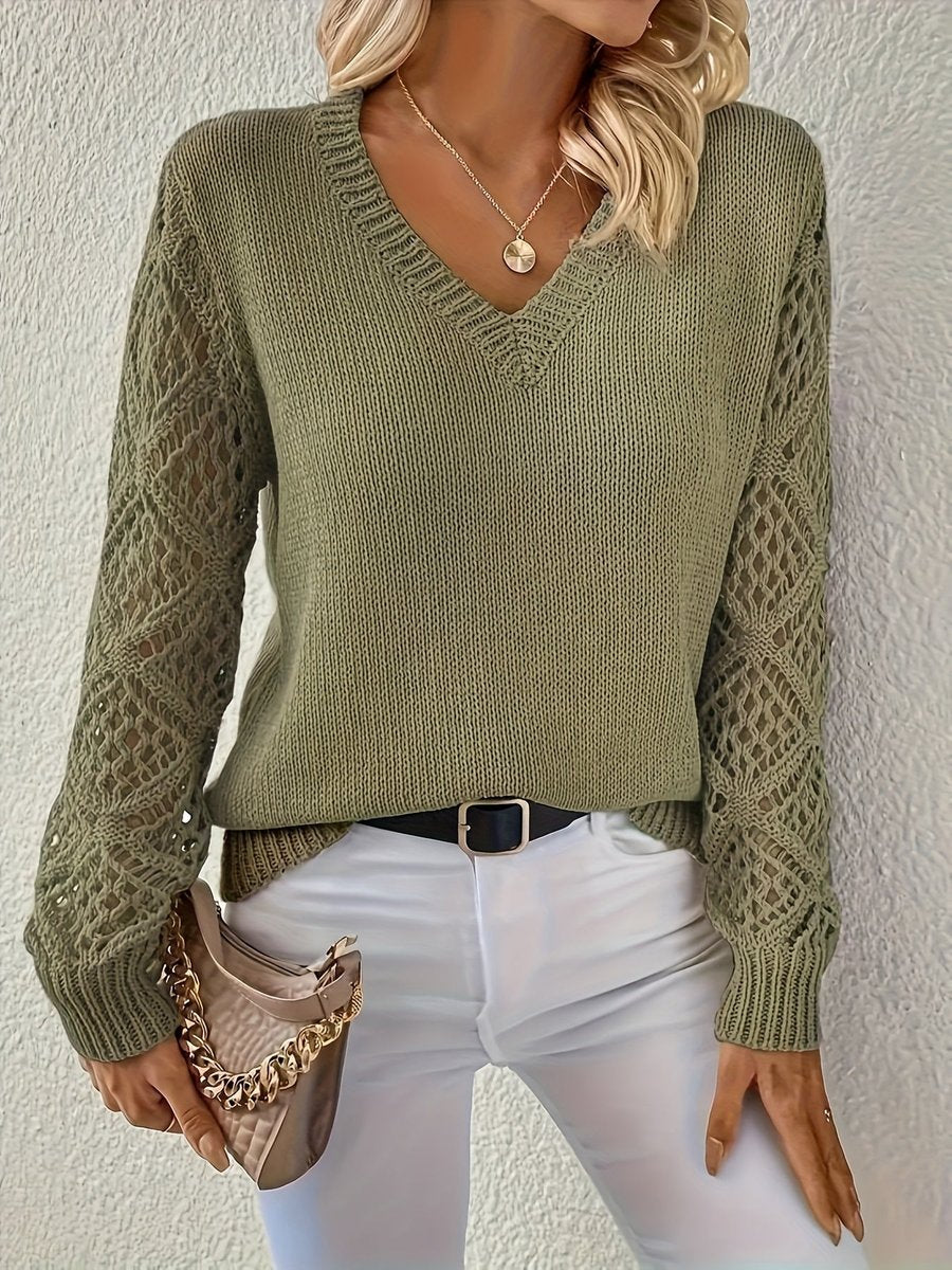 Elisabeth V-Neck Open-Knit Sweater