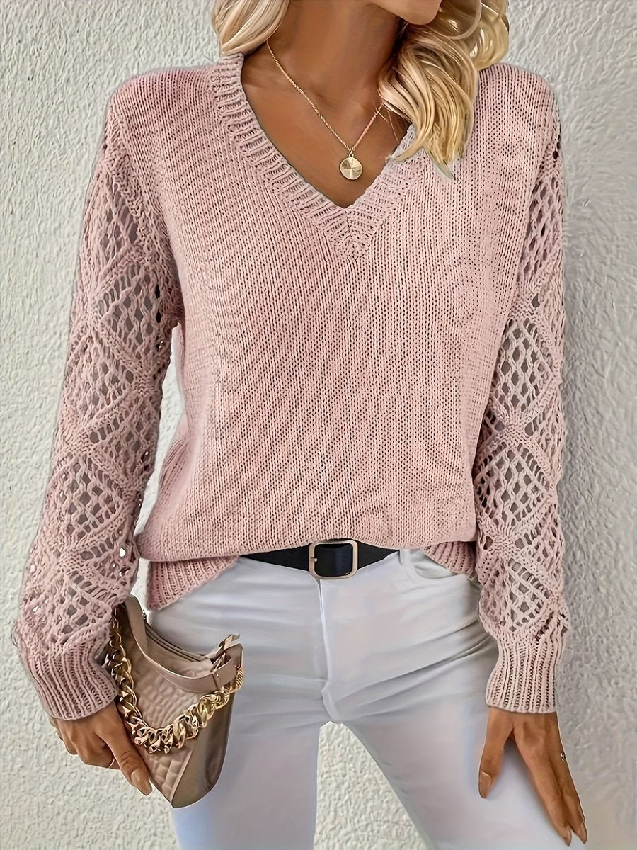 Elisabeth V-Neck Open-Knit Sweater