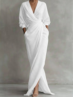 Hannah Long-Sleeve V-Neck Wrap Maxi Dress