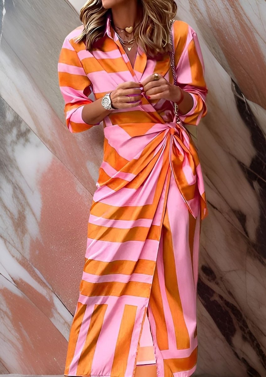 Annika Striped V-Neck Wrap Dress