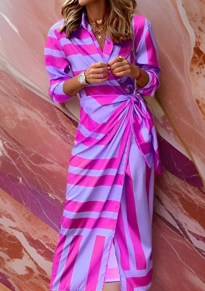 Annika Striped V-Neck Wrap Dress