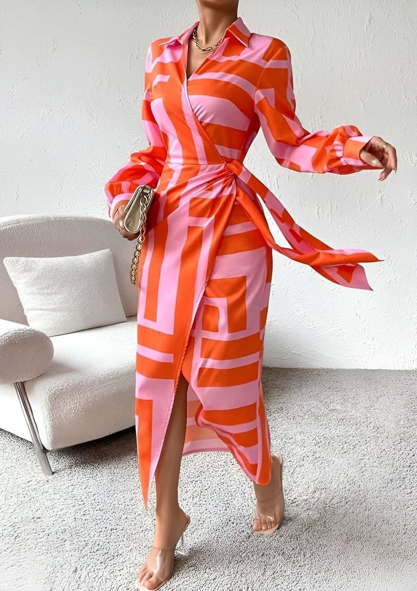 Annika Striped V-Neck Wrap Dress