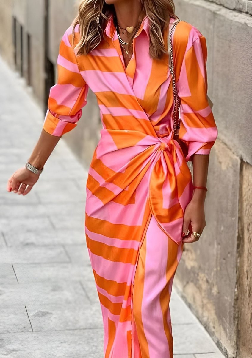 Annika Striped V-Neck Wrap Dress
