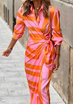 Annika Striped V-Neck Wrap Dress