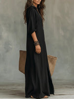 Nora Flowy Button-Front Maxi Shirt Dress