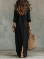 Nora Flowy Button-Front Maxi Shirt Dress