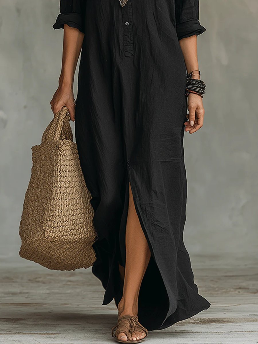 Nora Flowy Button-Front Maxi Shirt Dress