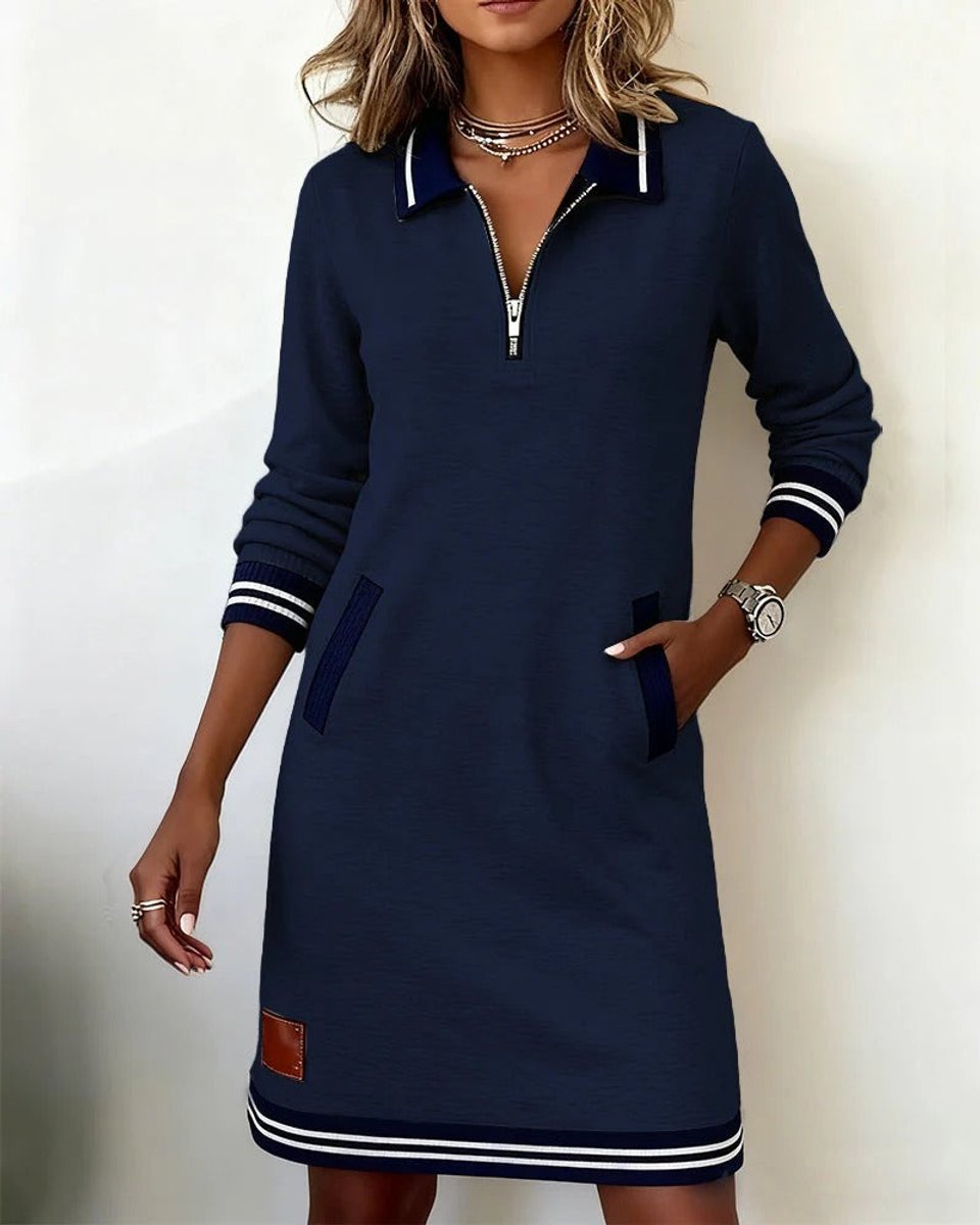 Emilia Zip Collar Midi Dress with Pockets