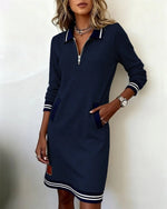 Emilia Zip Collar Midi Dress with Pockets