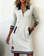 Emilia Zip Collar Midi Dress with Pockets