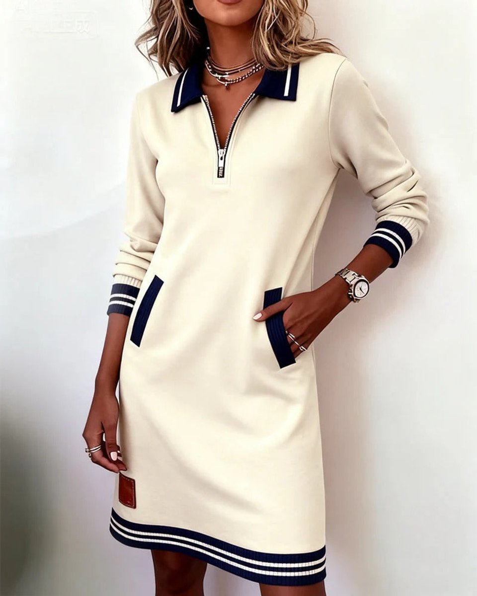 Emilia Zip Collar Midi Dress with Pockets