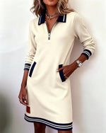 Emilia Zip Collar Midi Dress with Pockets