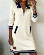 Emilia Zip Collar Midi Dress with Pockets