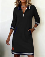 Emilia Zip Collar Midi Dress with Pockets