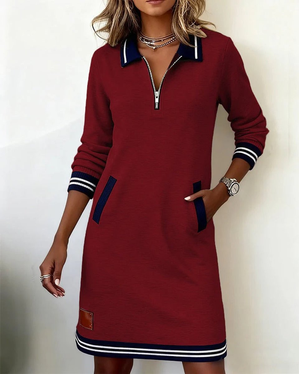 Emilia Zip Collar Midi Dress with Pockets