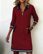 Emilia Zip Collar Midi Dress with Pockets