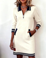 Emilia Zip Collar Midi Dress with Pockets