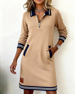 Emilia Zip Collar Midi Dress with Pockets