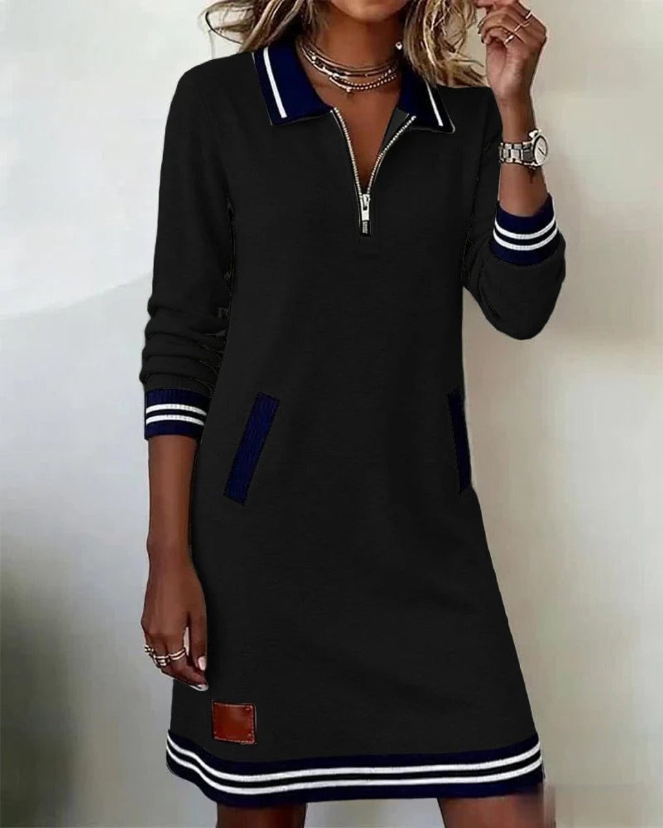 Emilia Zip Collar Midi Dress with Pockets