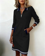 Emilia Zip Collar Midi Dress with Pockets