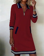 Emilia Zip Collar Midi Dress with Pockets