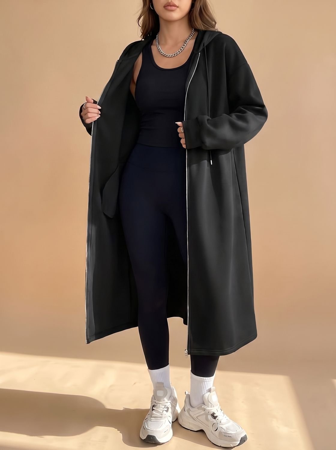 Frieda Longline Hooded Zip-Up Jacket